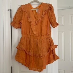 (New with tags, never worn!) orange flowy mini dress with buttons, size medium